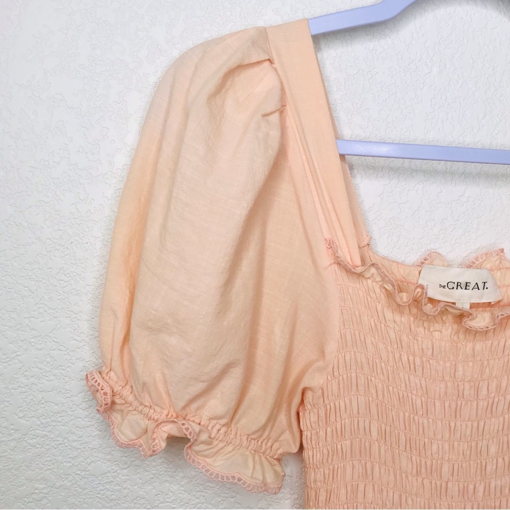 THE GREAT. The Scallop Savanna Dress in Light Peach - Picture 7 of 14